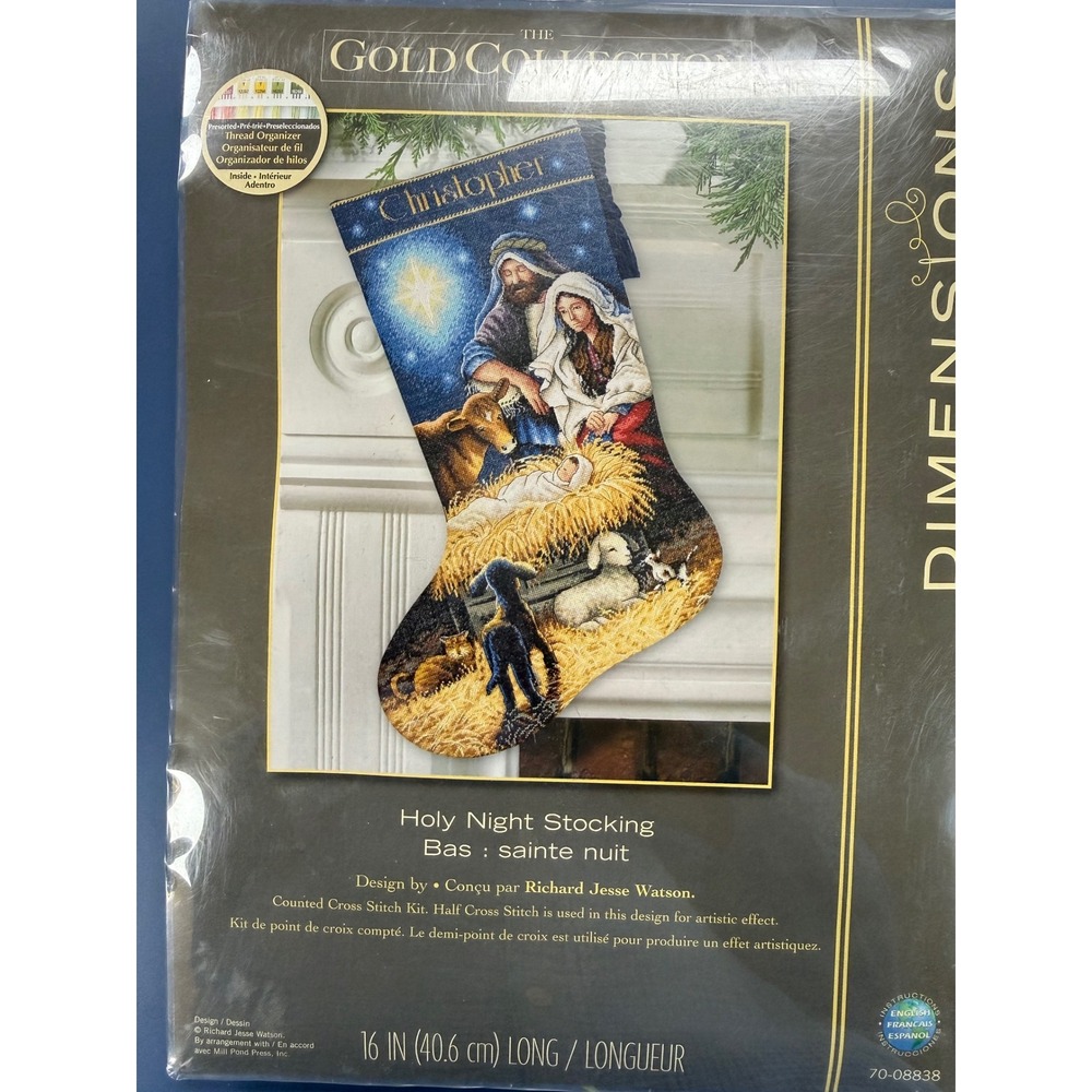Dimensions Holy Night Christmas Stocking Cross Stitch Kit Santa Embroidery New